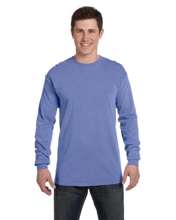 Comfort Colors C6014 heavyweight custom long sleeve shirt - bulk custom shirts flo blue