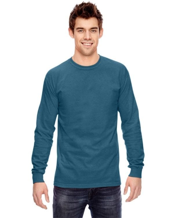 Comfort Colors C6014 heavyweight custom long sleeve shirt - bulk custom shirts topaz blue