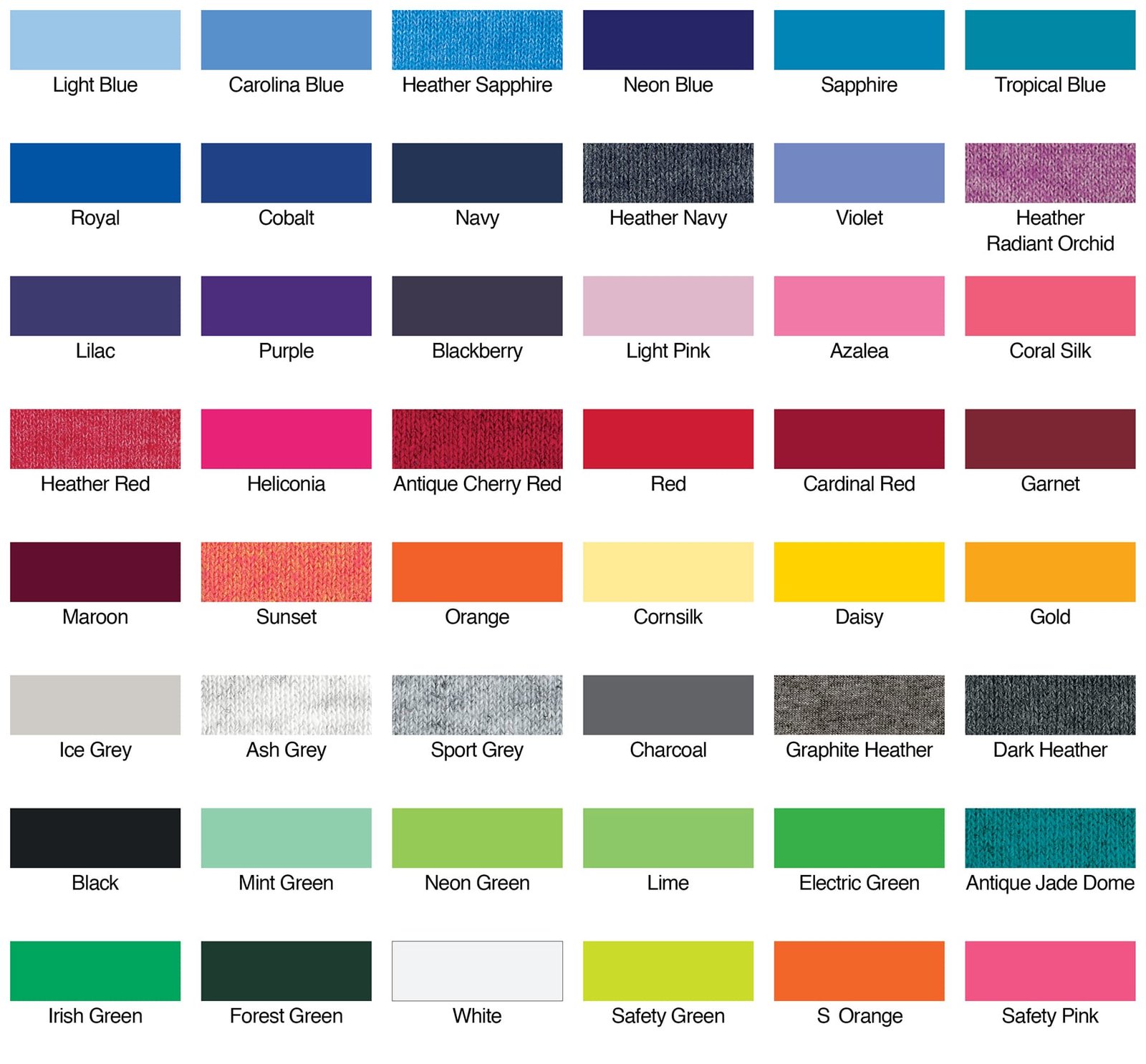 Gildan Colour Chart