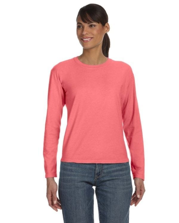 bulk custom shirts comfort colors c3014 custom ladies long sleeve shirt neon red orange