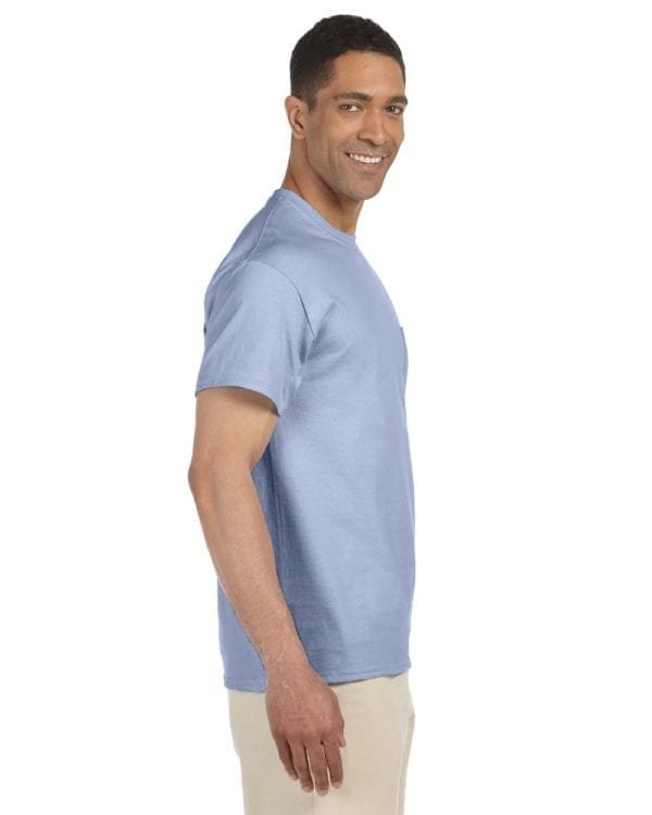 bulk custom shirts gildan g230 ultra cotton custom pocket t-shirt light blue side