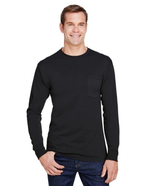bulk custom shirts hanes w120 workwear long sleeve custom pocket t-shirt black