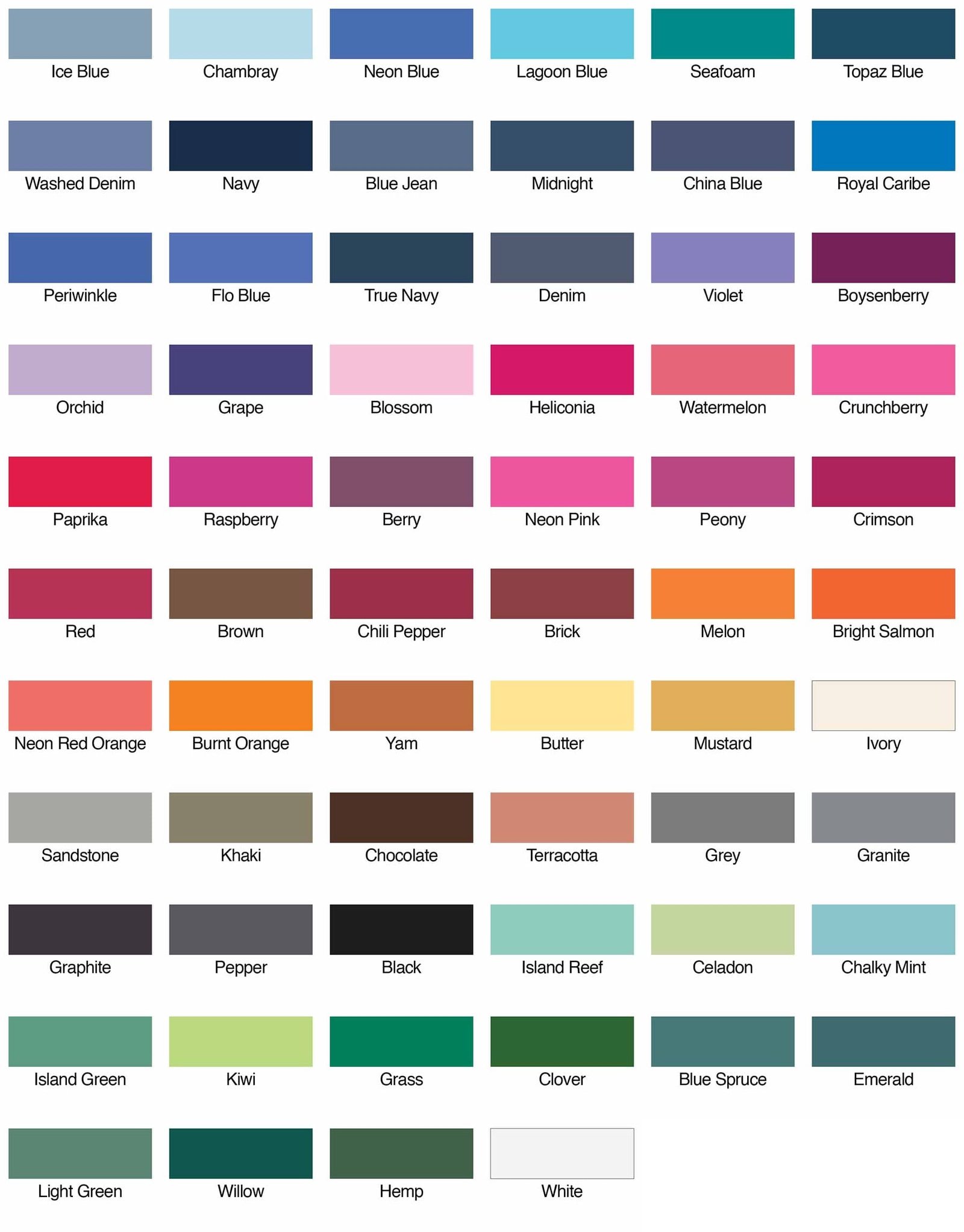 Comfort Colors Color Chart