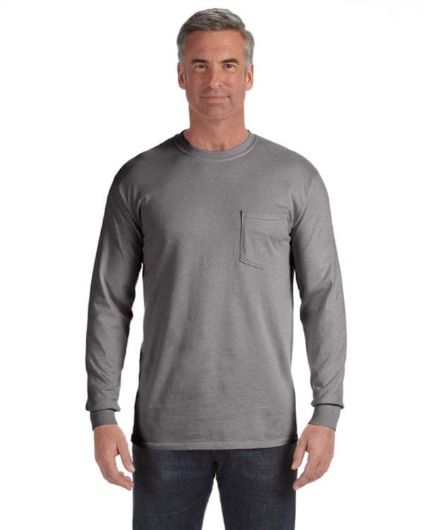 comfort colors c4410 heavyweight RS custom long sleeve pocket t shirt grey