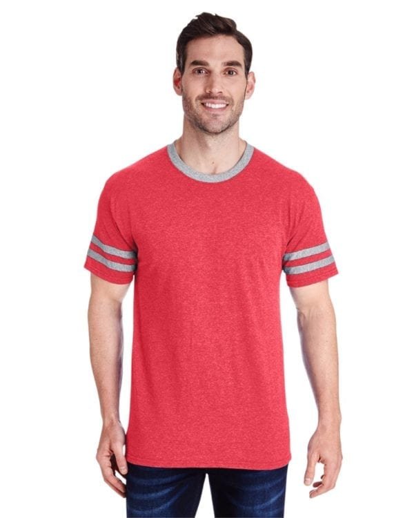 bulk custom shirts jerzees 602mr adult custom triblend varsity ringer shirt fr red hth-oxfr