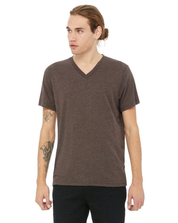 personalized shirts bella canvas 3415c unisex custom triblend shirt sleeve v-neck t shirt brown triblend