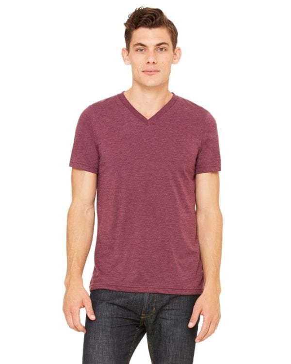 personalized shirts bella canvas 3415c unisex custom triblend shirt sleeve v-neck t shirt maroon triblend