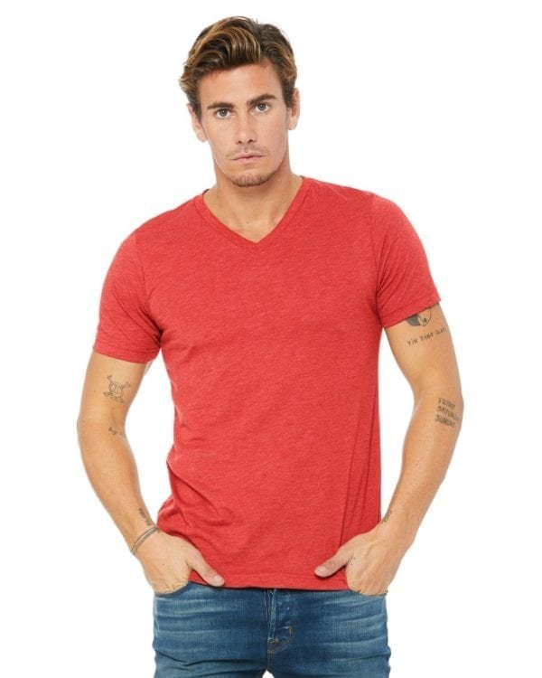 personalized shirts bella canvas 3415c unisex custom triblend shirt sleeve v-neck t shirt red triblend
