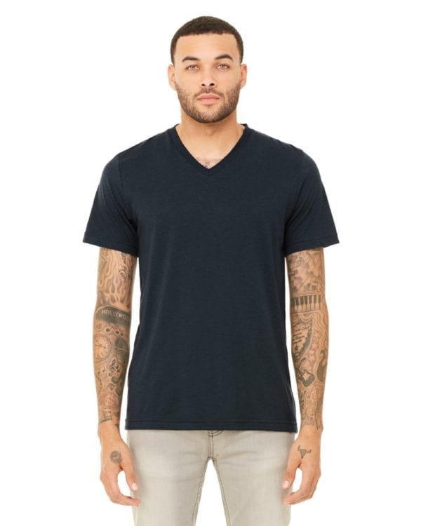 personalized shirts bella canvas 3415c unisex custom triblend shirt sleeve v-neck t shirt solid navy triblend