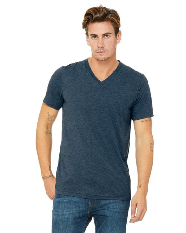 personalized shirts bella canvas 3415c unisex custom triblend shirt sleeve v-neck t shirt steel blue triblend